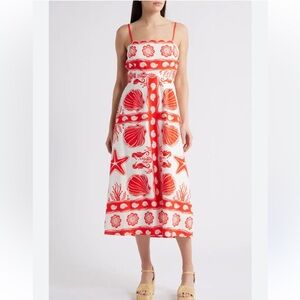 Moon River red white floral white a line mini dress size XS new